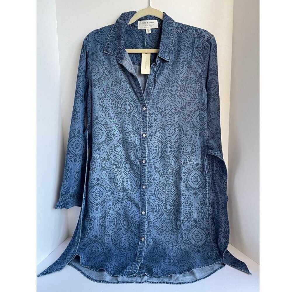 Anthropologie Blue Denim-Look Long Sleeve Shirt Dress - Picture 6 of 11